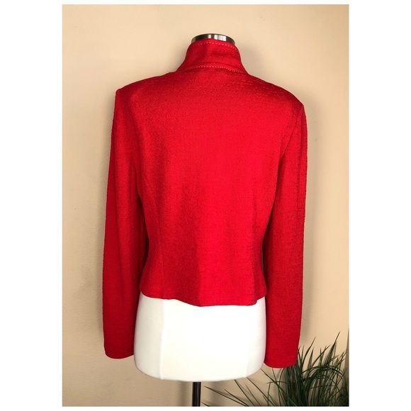 ST. JOHN RED KNIT BUTTON FRONT JACKET 10 - Picture 2 of 5